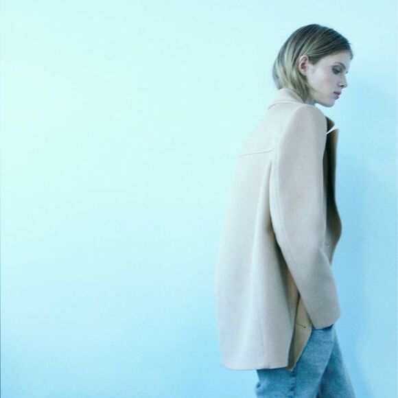 Zara Double Breasted Short Coat Taupe Brown New Small - Picture 5 of 5